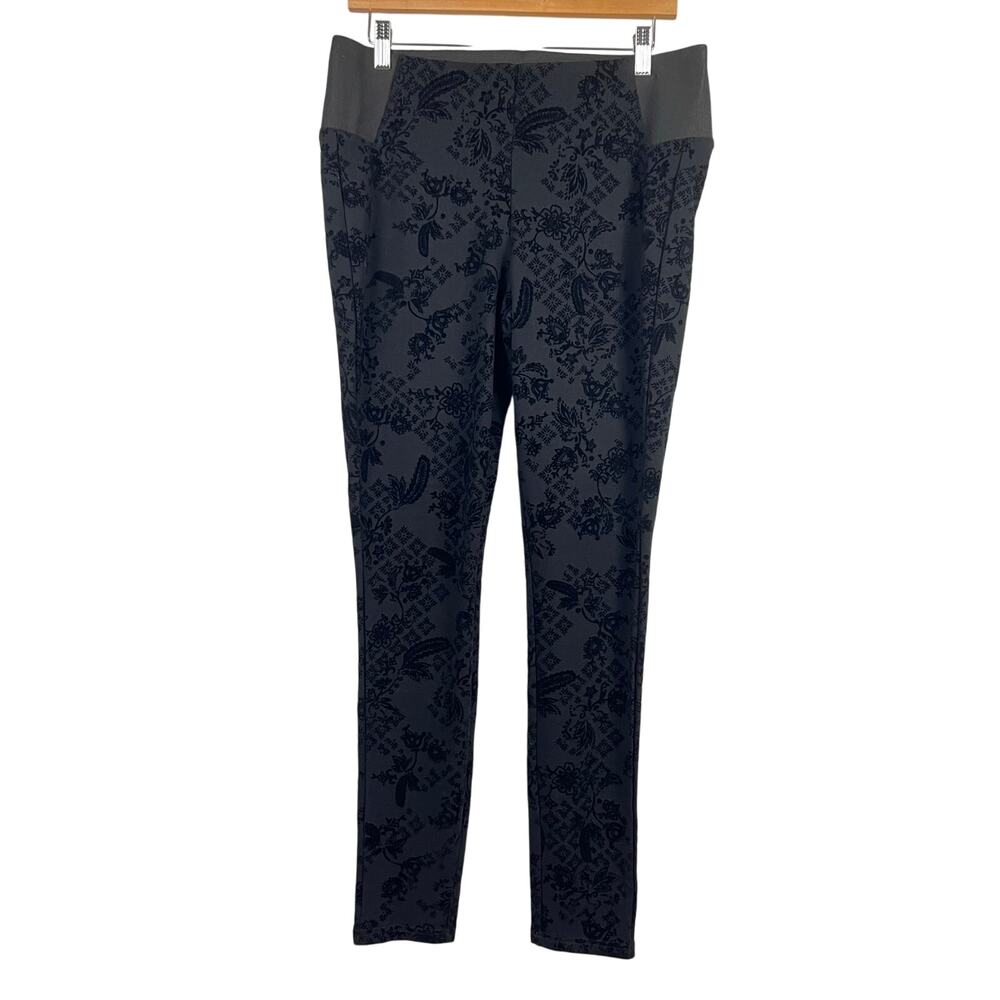 Whimsygoth M Pull-on Elastic Wide Waist Floral Burnout Velour Black Legging Pant